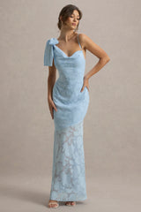 Chyna | Light Blue Cowl-Neck Maxi Dress With Bow Strap