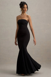 Angela | Black Bandeau Fishtail Maxi Dress