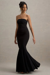 Angela | Black Bandeau Fishtail Maxi Dress