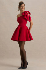 Prosperity | Red Asymmetric-Neck Mini Dress With Bow Detail