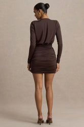 Ciela | Brown Extreme Plunge-Neck Mini Dress