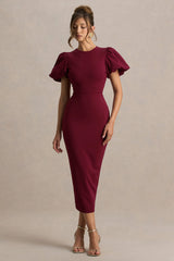 Dakota | Burgundy Puff-Sleeve Midi Dress