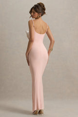 Emmalou | Pink & White Strappy Split Maxi Dress With Bow