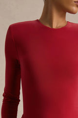 Liora | Red Crew-Neck Maxi Dress With Front-High Split