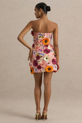Kristen | Pink Floral Bandeau-Neck Mini Dress