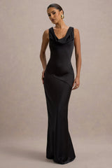 Alesso | Black Satin Cowl-Neck Maxi Dress