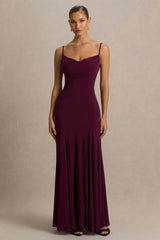 Gabbie | Burgundy Cowl-Neck Maxi Dress With Mesh Back Detail
