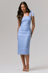 Precious Treasure | Powder Blue Square-Neck Midi Dress With Tie Details