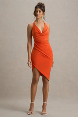 Vivia | Orange Plunge-Neck Ruched Mini Dress