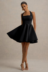 Peggy | Black Halter-Neck Skater Mini Dress