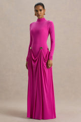 Caprice | Hot Pink High-Neck Maxi Dress With Embellished Details