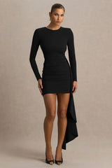 Zaya | Black Long Sleeve Mini Dress With Drape