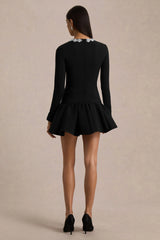 My Wish | Black Embellished Crew-Neck Mini Dress With Drop-Waist