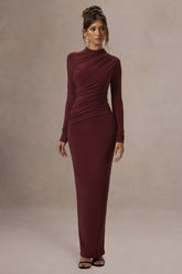 Hespera | Port High-Neck Long-Sleeve Gathered Maxi Dress
