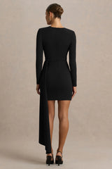 Zaya | Black Long Sleeve Mini Dress With Drape