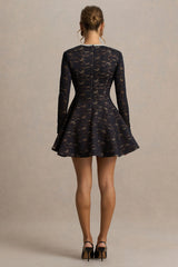Divine | Black Lace Embellished Crew-Neck Mini Dress