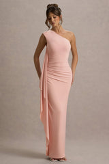 Adelina | Pink One-Shoulder Maxi Dress With Drape