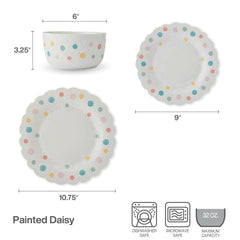 Darbie Angell Painted Daisy 12 Piece Dinnerware Set, Service or 4