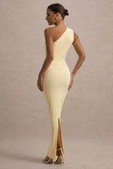 Dalarie | Pale Lemon One-Shoulder Gathered Maxi Dress