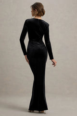 Fay | Black Velvet Corset Style Knot Maxi Dress