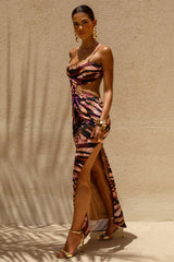 Roxana | Zebra Print Square Neck Maxi Dress With Open-Back
