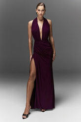Tilly | Burgundy Extreme Plunge-Neck Maxi Dress With Wrap And Ruched Details