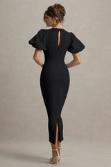 Dakota | Black Puff-Sleeve Midi Dress