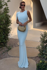 Rae | Powder Blue Maxi Dress With One-Sleeve Cape