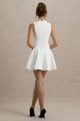 Collette | White Tailored Plunge-Neck Mini Dress