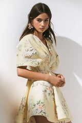 Delight | Lemon Print Plunge-Neck Ruffled Mini Dress