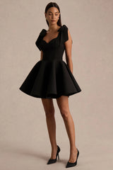 Hestia | Black Velvet Sweetheart-Neck Mini Dress With Bow Sleeves