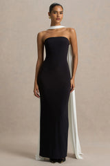 Kelilah | Black And White Bandeau Maxi Dress With Scarf Detail