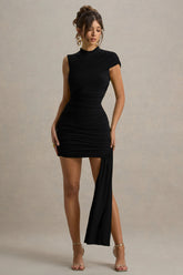 Nocturnal | Black Ruched Mini Dress With Sash