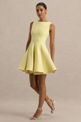Gabrielle | Lemon Boat-Neck Skater Mini Dress