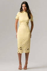 Guest List | Lemon High-Neck Midi Dress With Cut-Out Crochet Detailing