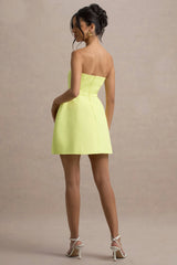 Anniston | Lemon Bandeau Tailored Button Mini Dress