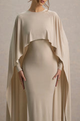 Belinda | Champagne Draped Maxi Dress With Cape Sleeves