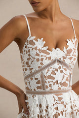 Zuri | White Lace Sweetheart Midi Dress With Cami Straps