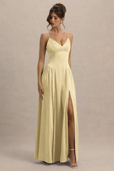 Jonas | Lemon Plunge-Neck Maxi Dress With Cami Straps