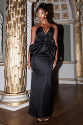 Sonata | Black Satin Bandeau Maxi Dress With Bow Detail