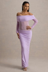 Belamour | Lavender Semi-Sheer Bardot Gathered Maxi Dress