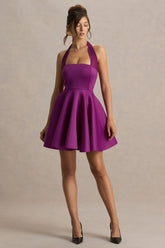 Peggy | Mulberry Halter-Neck Skater Mini Dress