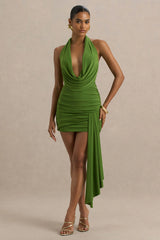 Centrepiece | Green Cowl-Neck Wrap Mini Dress With Sash