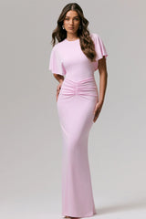 Grandeur | Pale Pink High-Neck Ruched Maxi Dress