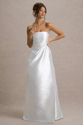 Universe | White Bandeau Split Puff-Skirt Maxi Dress