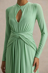 With Me | Green High-Neck Maxi Dress With Ruched Detailing