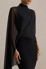 Amour | Black High-Neck Maxi Dress With Cape Sleeve Detail