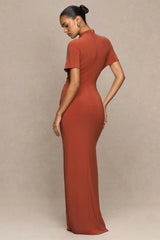 Arlena | Rust High-Neck Wrapped Maxi Dress