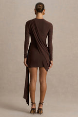 Calista | Brown Crew-Neck Mini Dress With Sash