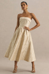 Hypnotic | Gold Jacquard Bandeau Midi Dress